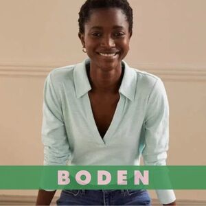 Boden Freshwater Cotton Notch Collar Long Sleeve Polo Tee M